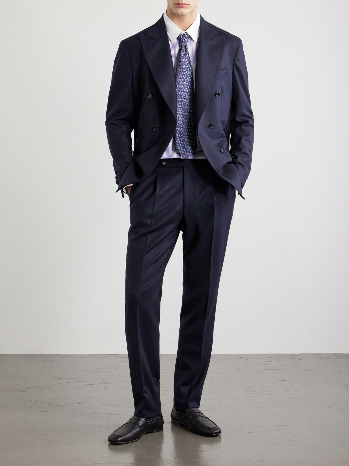 De Petrillo - Straight-Leg Pleated Virgin Wool Trousers - Blue
