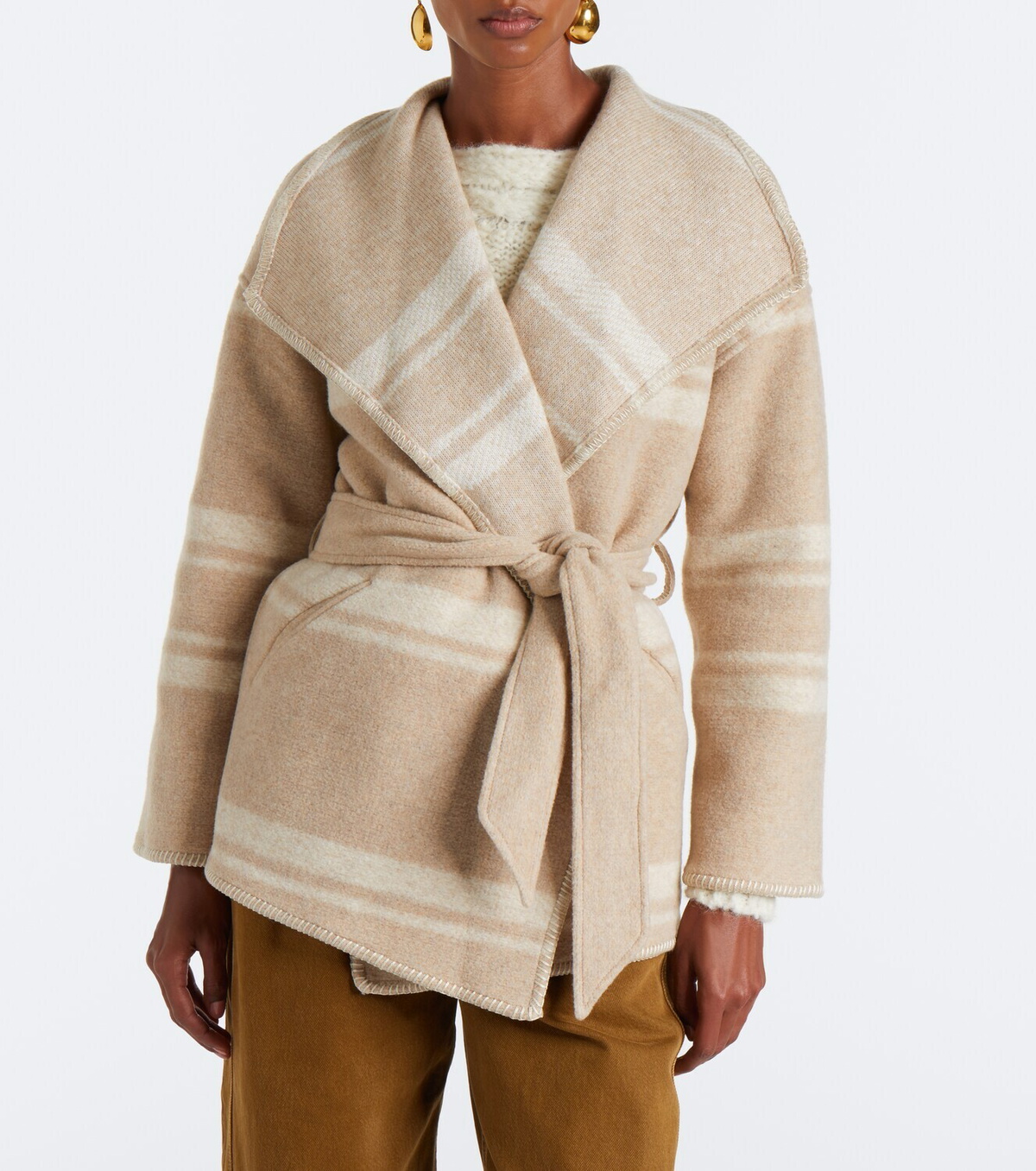 Marant Etoile Brea striped wrap coat