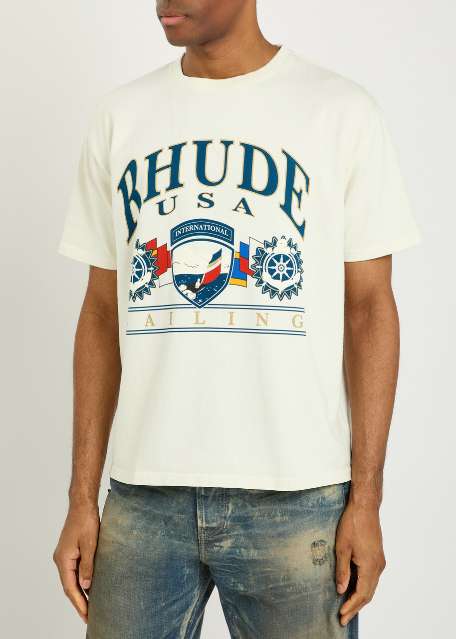 Rhude Usa Sailing Icon Printed Cotton T-shirt White