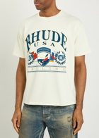 Rhude Usa Sailing Icon Printed Cotton T-shirt White