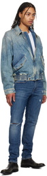 Dolce&Gabbana Blue Cotton Tag Denim Bomber Jacket