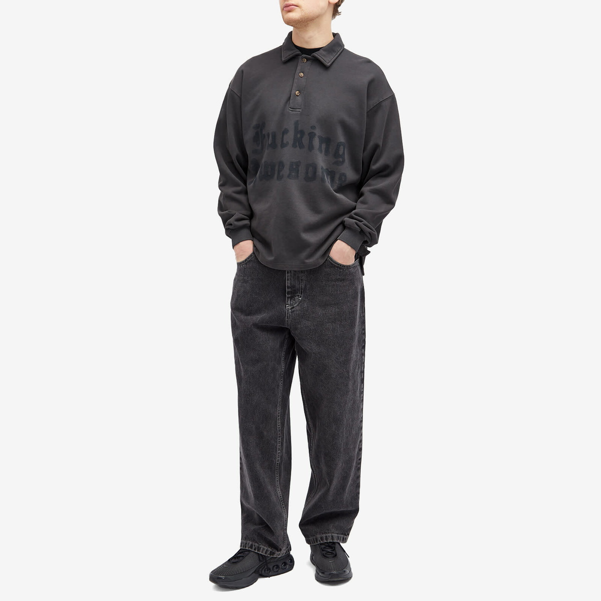 Fucking Awesome Men's Blackletter Rugby Shirt in Dark Grey