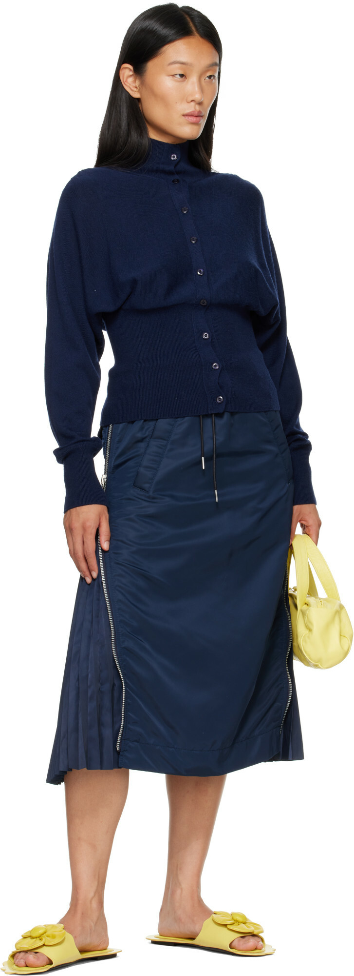 OPEN YY Navy Button Up Blouson Cardigan