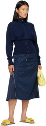 OPEN YY Navy Button Up Blouson Cardigan