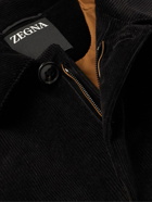 Zegna - Leather-Trimmed Cotton-Blend Corduroy Chore Jacket - Black