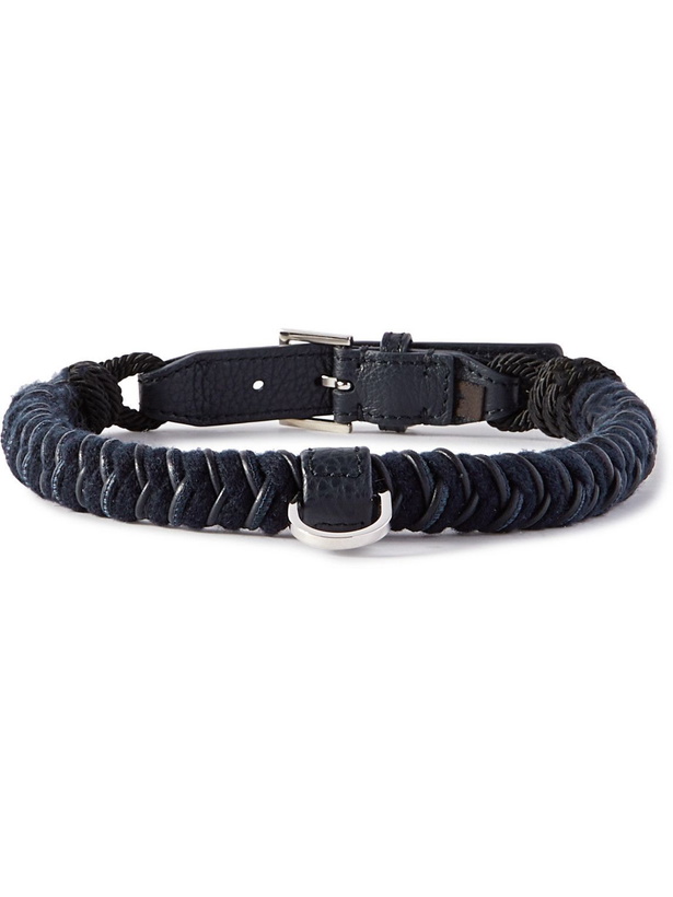 Photo: Loro Piana - Scooby Large Woven Cord and Leather Dog Collar - Blue