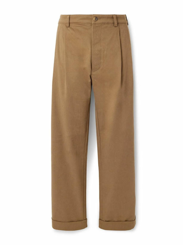 Photo: Ghiaia Cashmere - Marinaio Straight-Leg Pleated Cotton-Twill Chinos - Brown