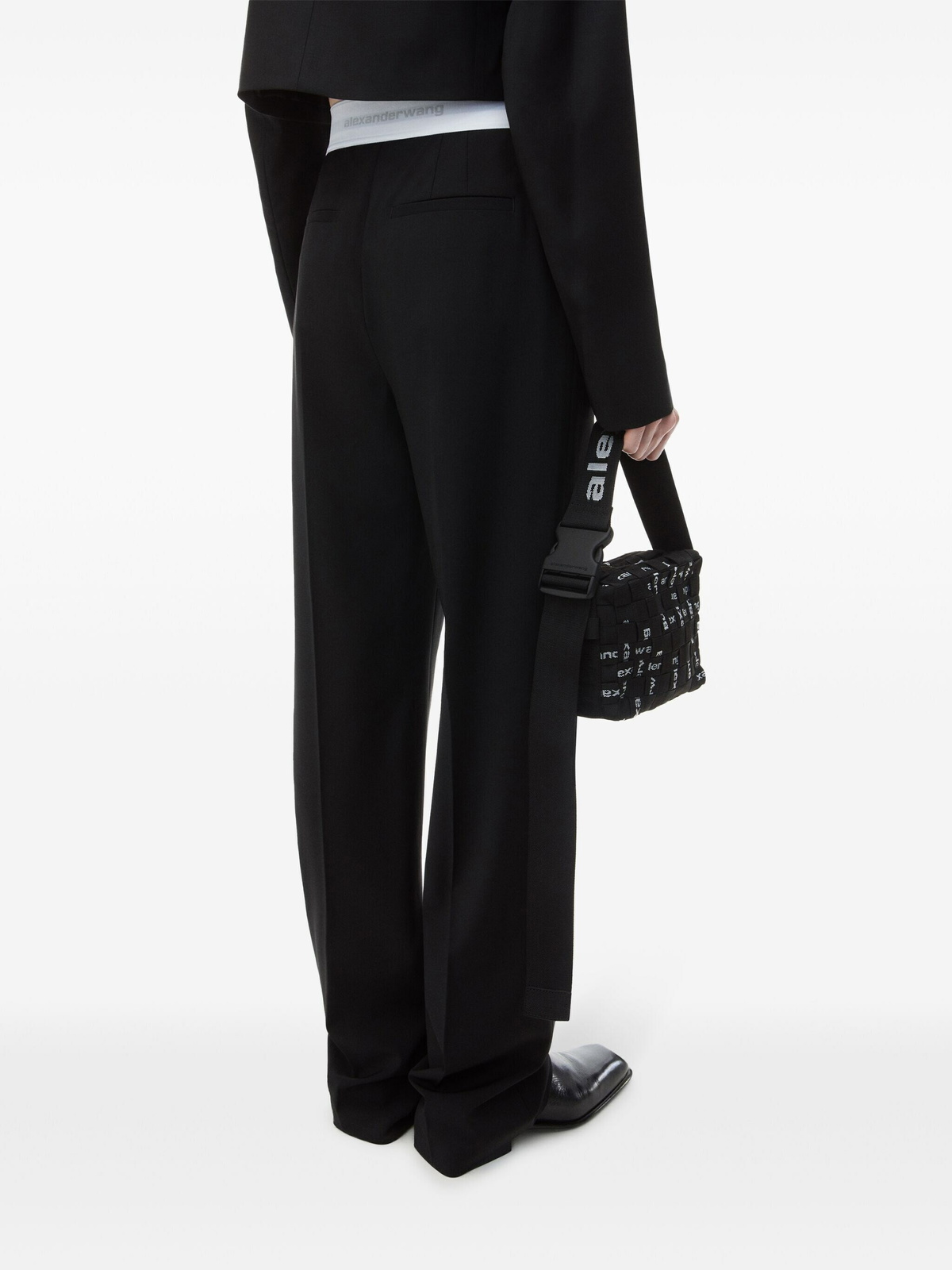 Alexander Wang High Waisted Pleated Pant With Logo Elastic in Black