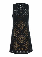 TwinSet Black Dress With Knitted Design And All-over Floral Embroidery In Cotton Woman