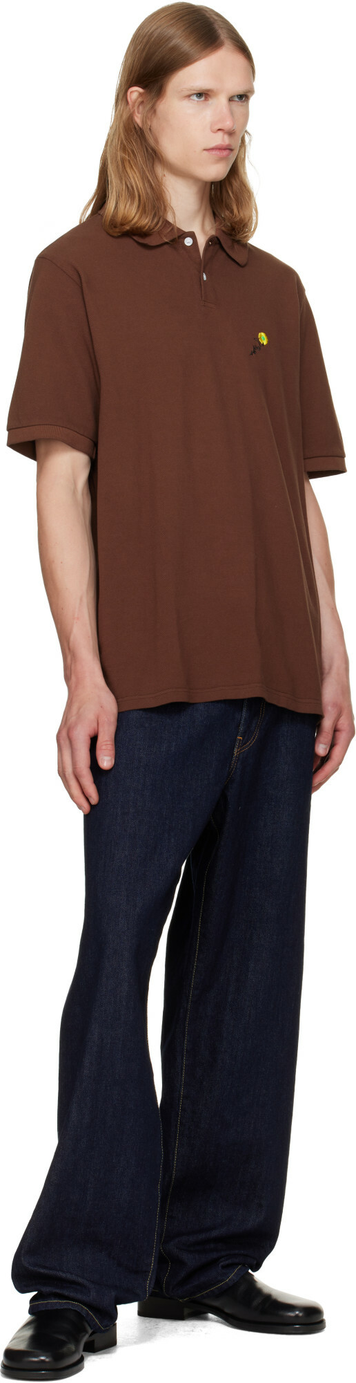 vowels Brown Short Sleeve Pique Polo
