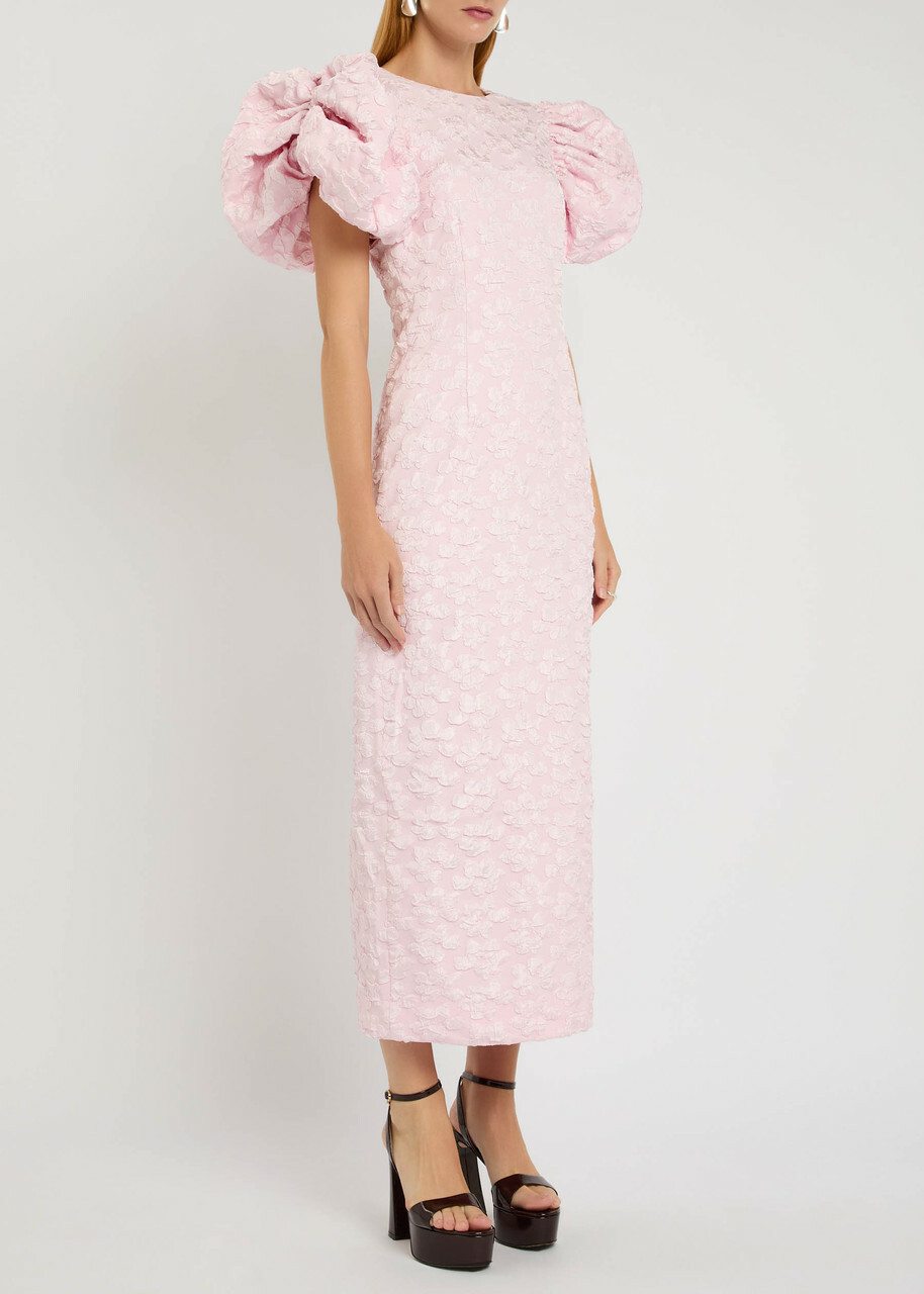 Rotate Sunday Puffy Floral-jacquard Midi Dress Pink
