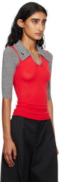 Kiko Kostadinov Red & Gray Larissa Knit Polo