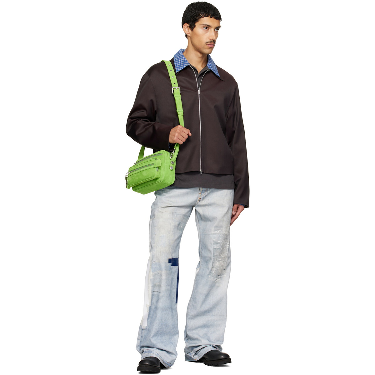 Acne Studios Green Camero Party Suede Bag