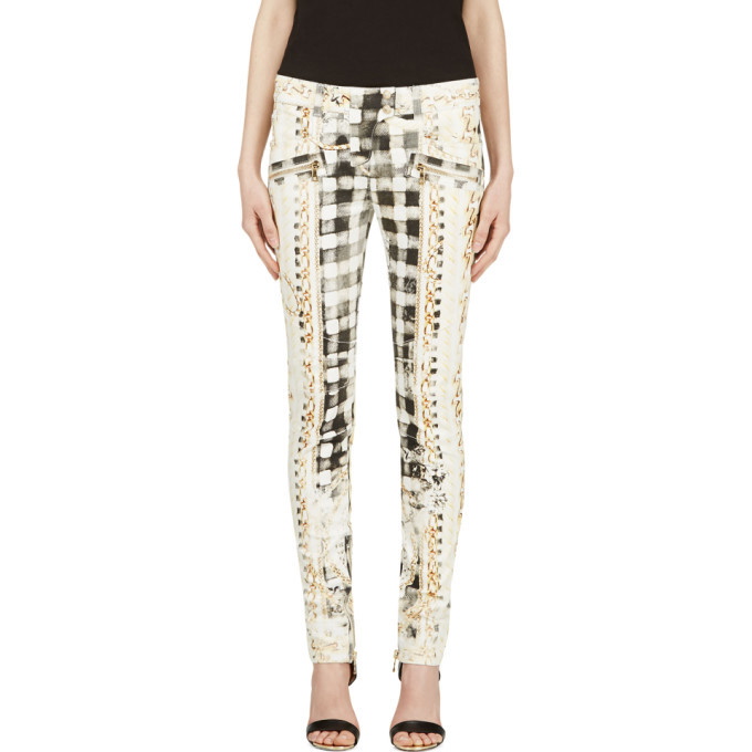 Photo: Balmain White and Yellow Signature Print Pants