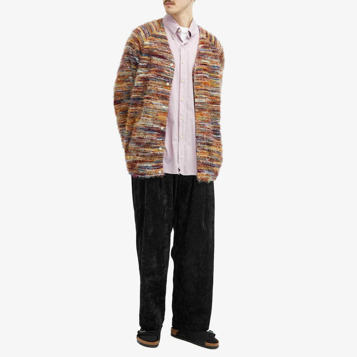 Merely Made Men's Multistripe Rainbow Mohair Cardigan in Rainbow Green