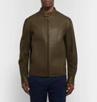 Berluti - Suede-Trimmed Leather Biker Jacket - Men - Army green