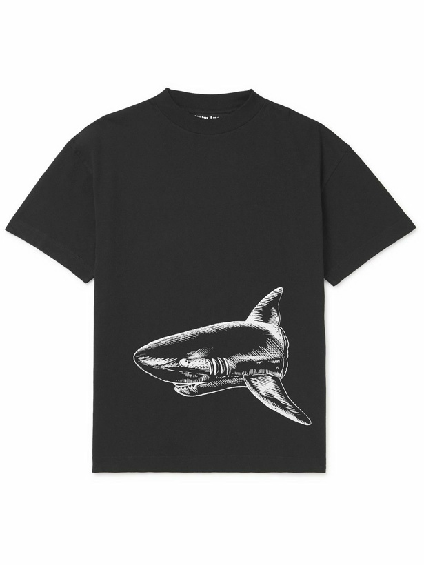 Photo: Palm Angels - Broken Shark Logo-Print Cotton-Jersey T-Shirt - Black