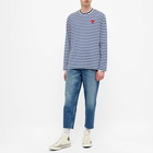 Comme des Garçons Play Men's Long Sleeve Heart Stripe Logo T-Shirt in Blue/White