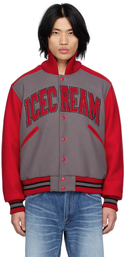 Photo: ICECREAM Gray & Red College Varsity Jacket