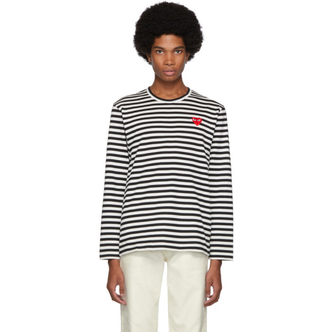 Photo: Comme des Garcons Play Black and White Striped Heart Patch T-Shirt