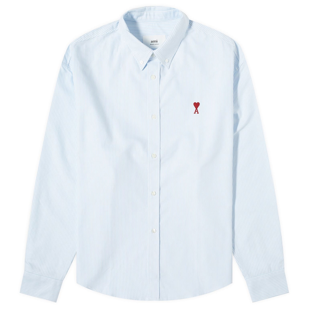 AMI Paris Men's Button Down Logo Oxford Shirt in Sky Blue AMI