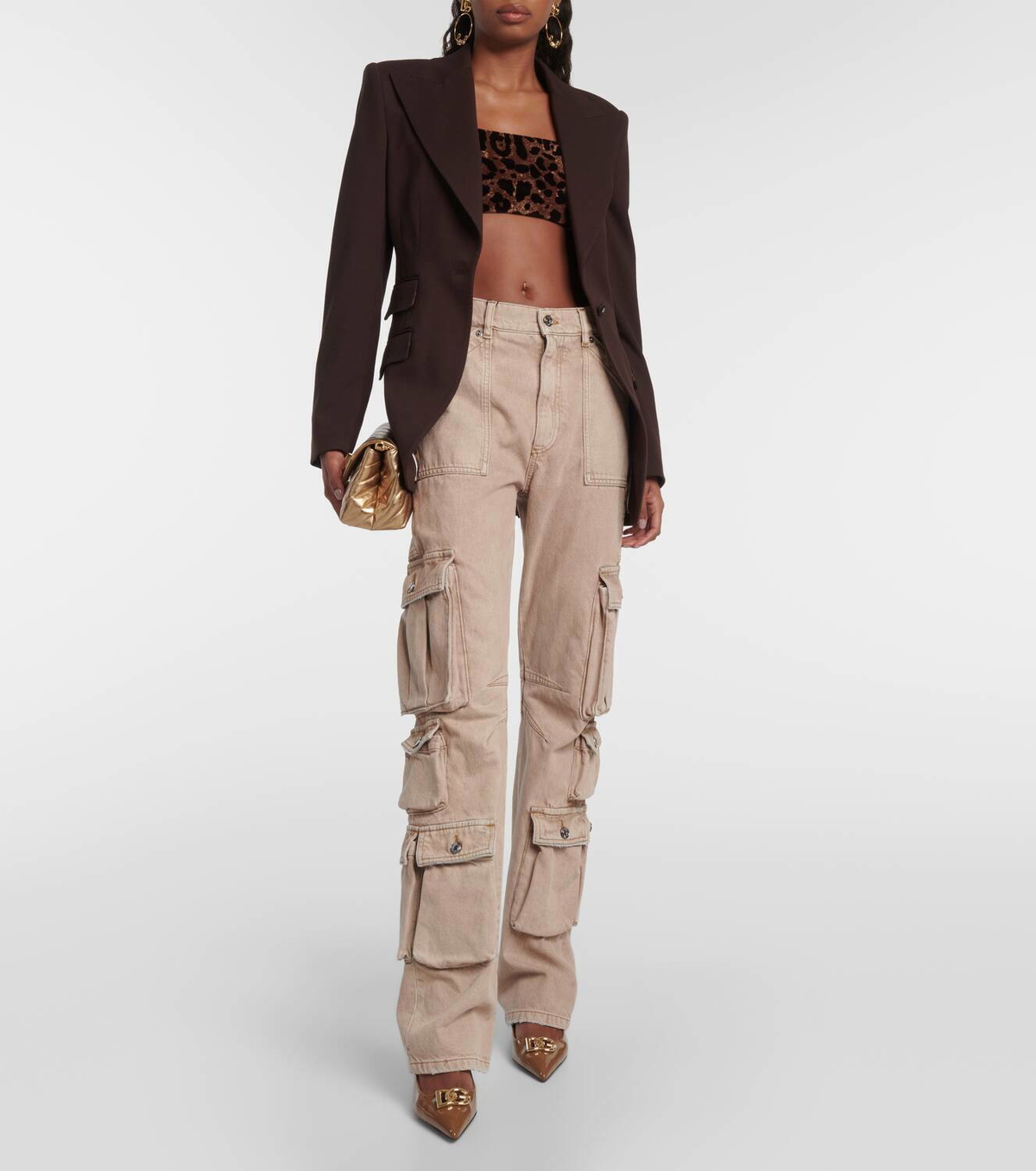 Dolce & Gabbana Red Glossy Polyester Cargo Boot Cut Pants main image 1