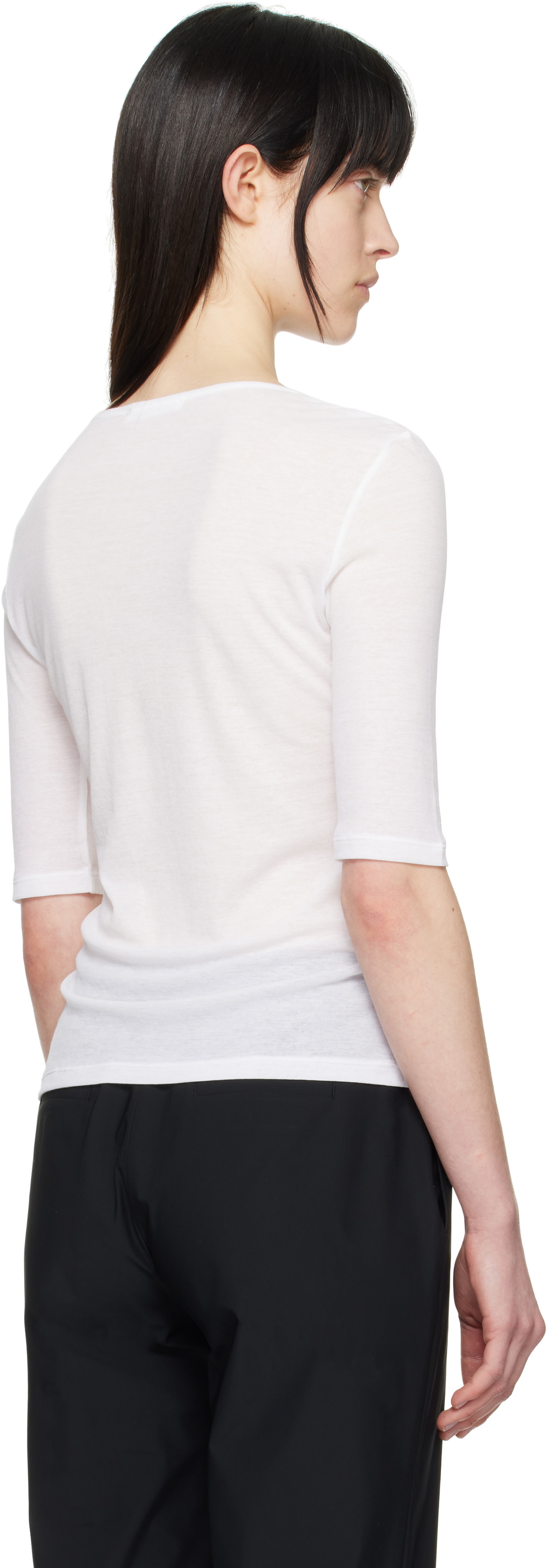 AMOMENTO White Round Short Sleeve T-shirt