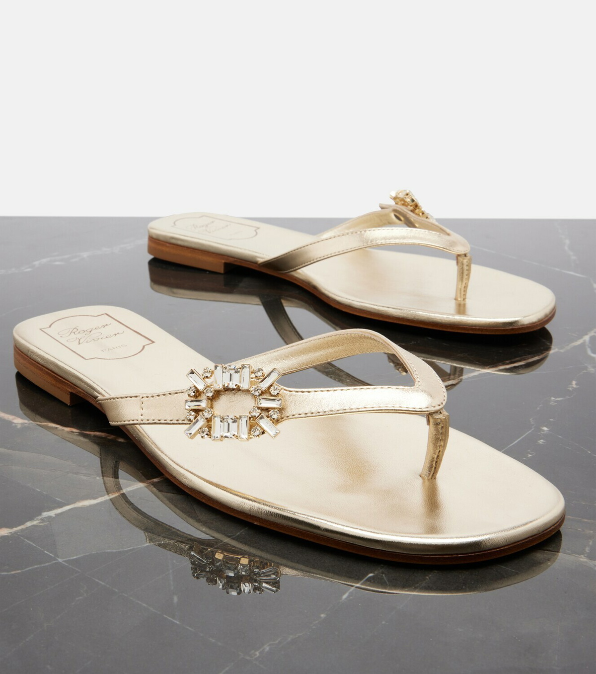 Roger Vivier Embellished metallic leather thong sandals