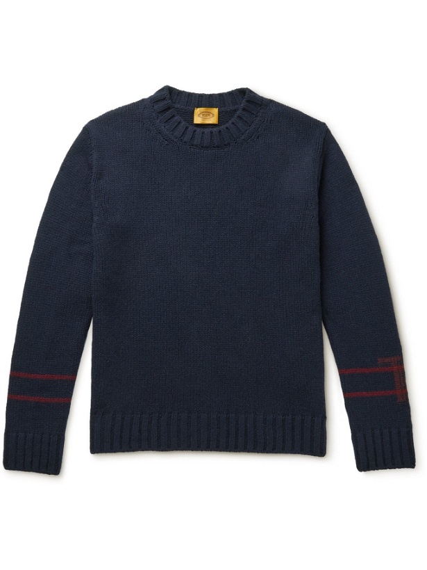 Photo: Tod's - Logo-Intarsia Cashmere and Wool-Blend Sweater - Blue