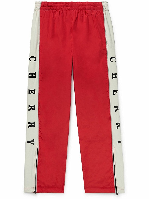 Photo: CHERRY LA - Straight-Leg Logo-Print Recycled-Shell Track Pants - Red