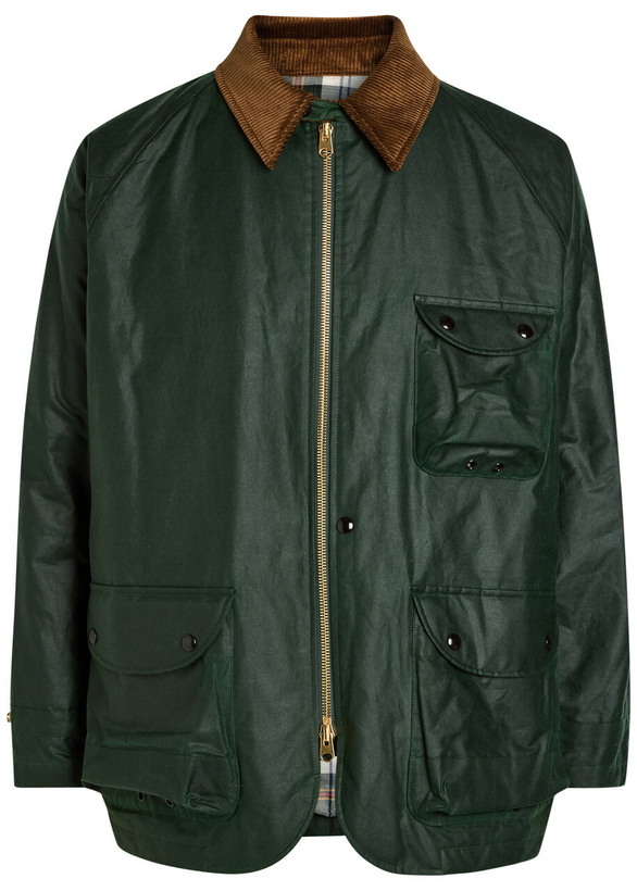 Photo: Drake's Patch Pocket Waxed Quilted Jacket Dark Green