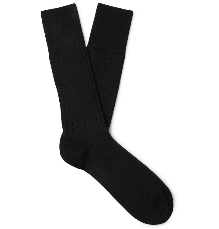 Photo: Marcoliani - Ribbed Cotton-Blend Socks - Black