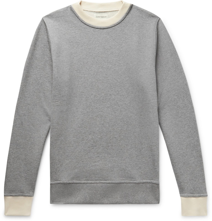 Photo: Oliver Spencer - Robin Contrast-Trimmed Mélange Organic Loopback Cotton-Jersey Sweatshirt - Gray