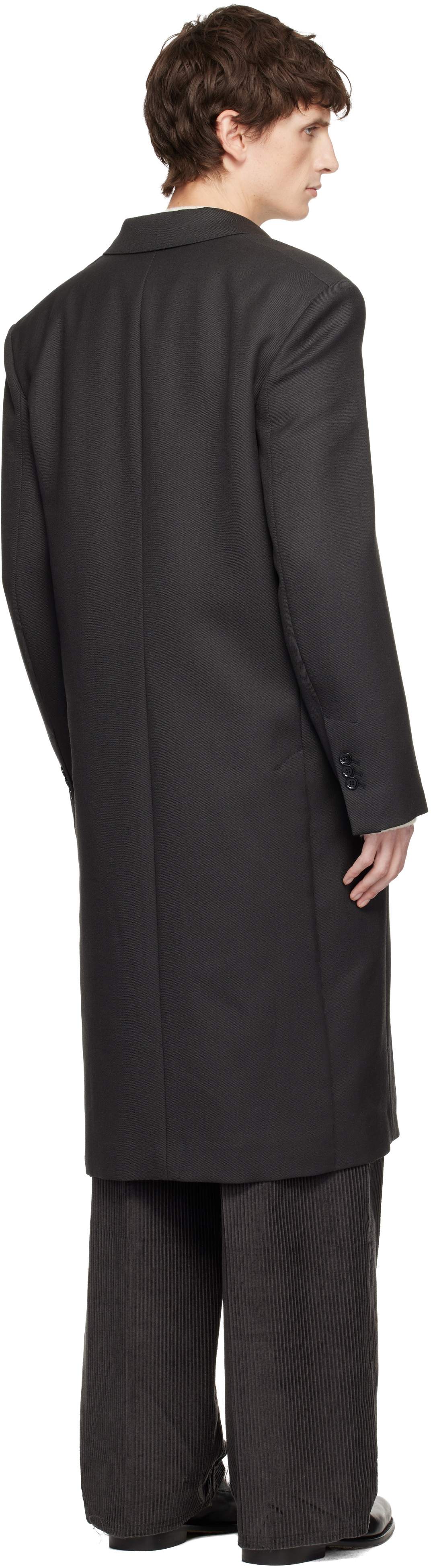 AMI Paris Gray Wool Double Breasted Straight Coat