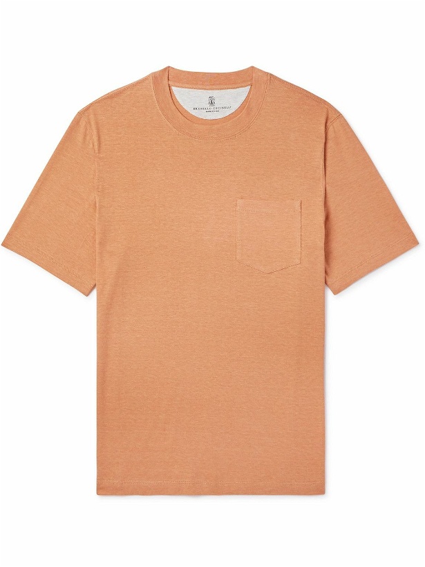 Photo: Brunello Cucinelli - Linen and Cotton-Blend Jersey T-Shirt - Orange