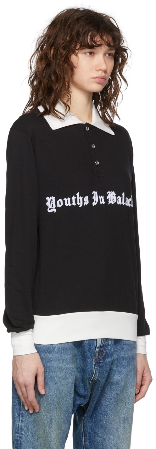 Youths in Balaclava Black & White Flocked Print Long Sleeve T-Shirt