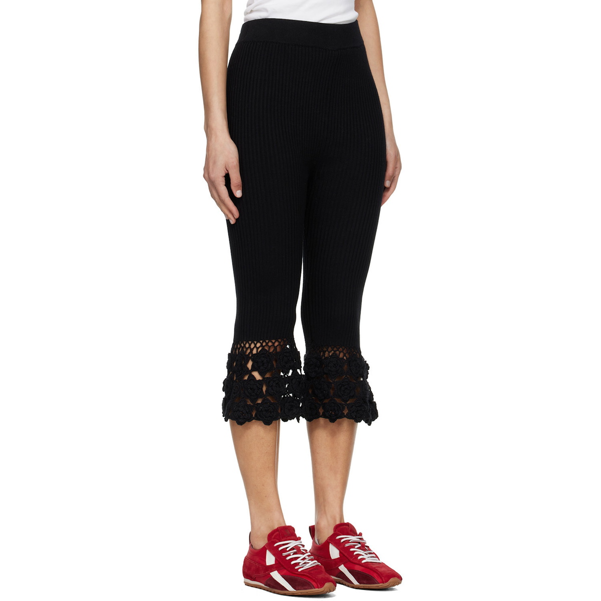 GANNI Black Cotton Crochet Capri Trousers