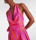 Anna Kosturova Halterneck silk satin wrap dress