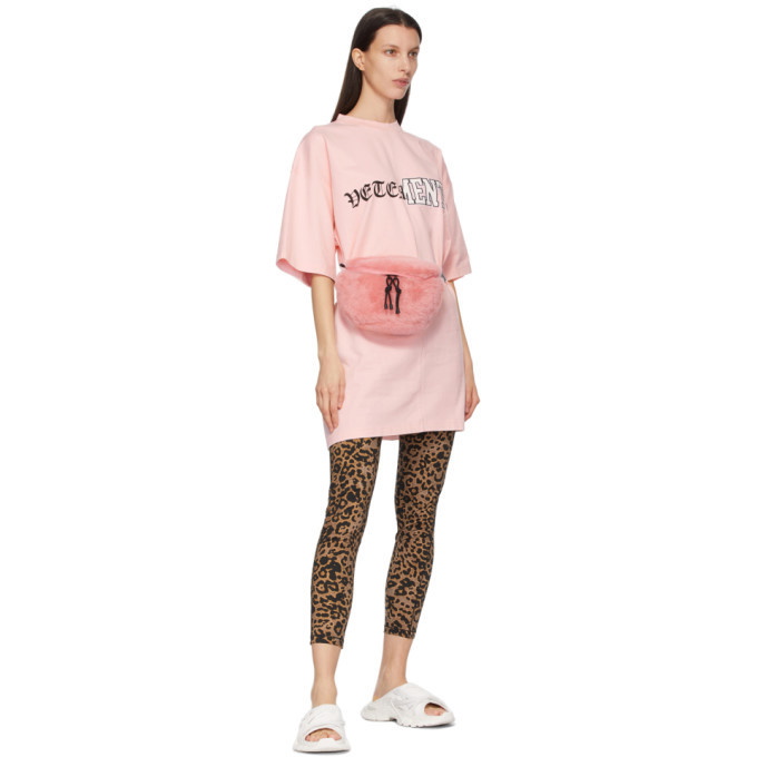 VETEMENTS Pink Vertical Cut-Up Logo T-Shirt Vetements