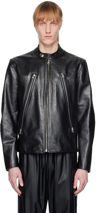 Photo: MM6 Maison Margiela Black Zipped Leather Jacket