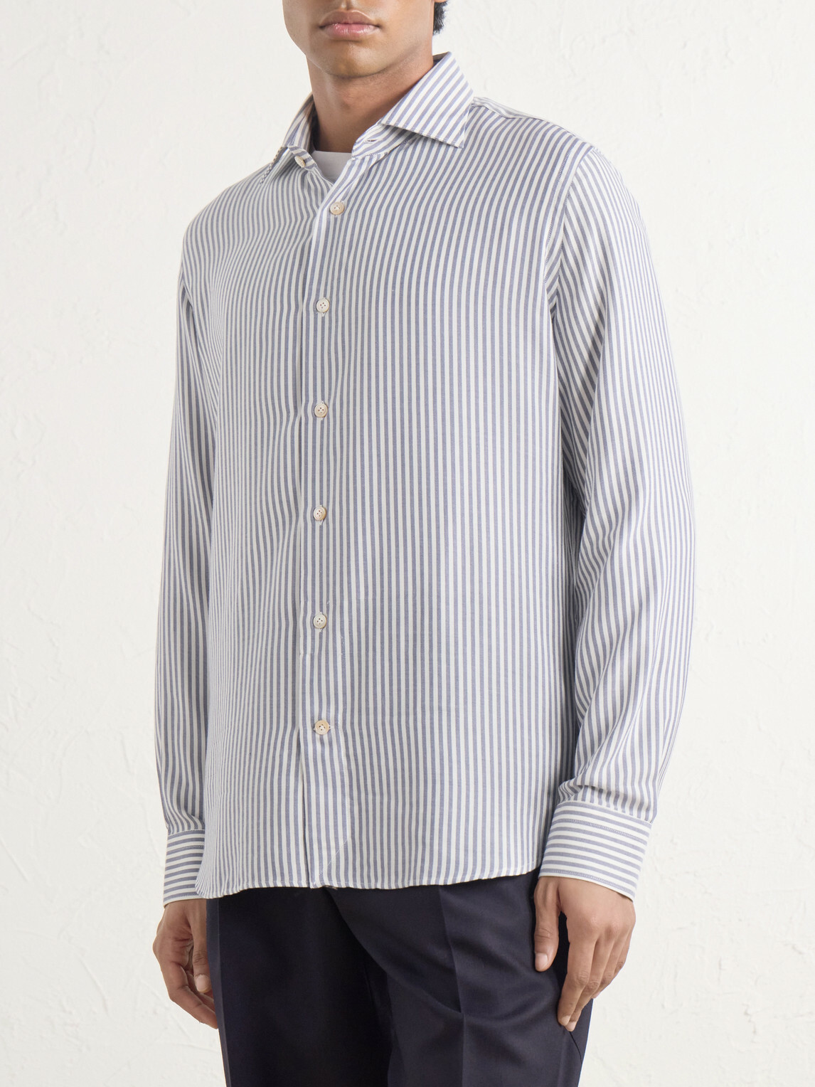 Eleventy - Striped Lyocell and Cotton-Blend Shirt - Gray
