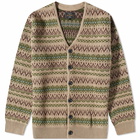 Beams Plus Men's Fair Isle Jaquard Cardigan in Beige