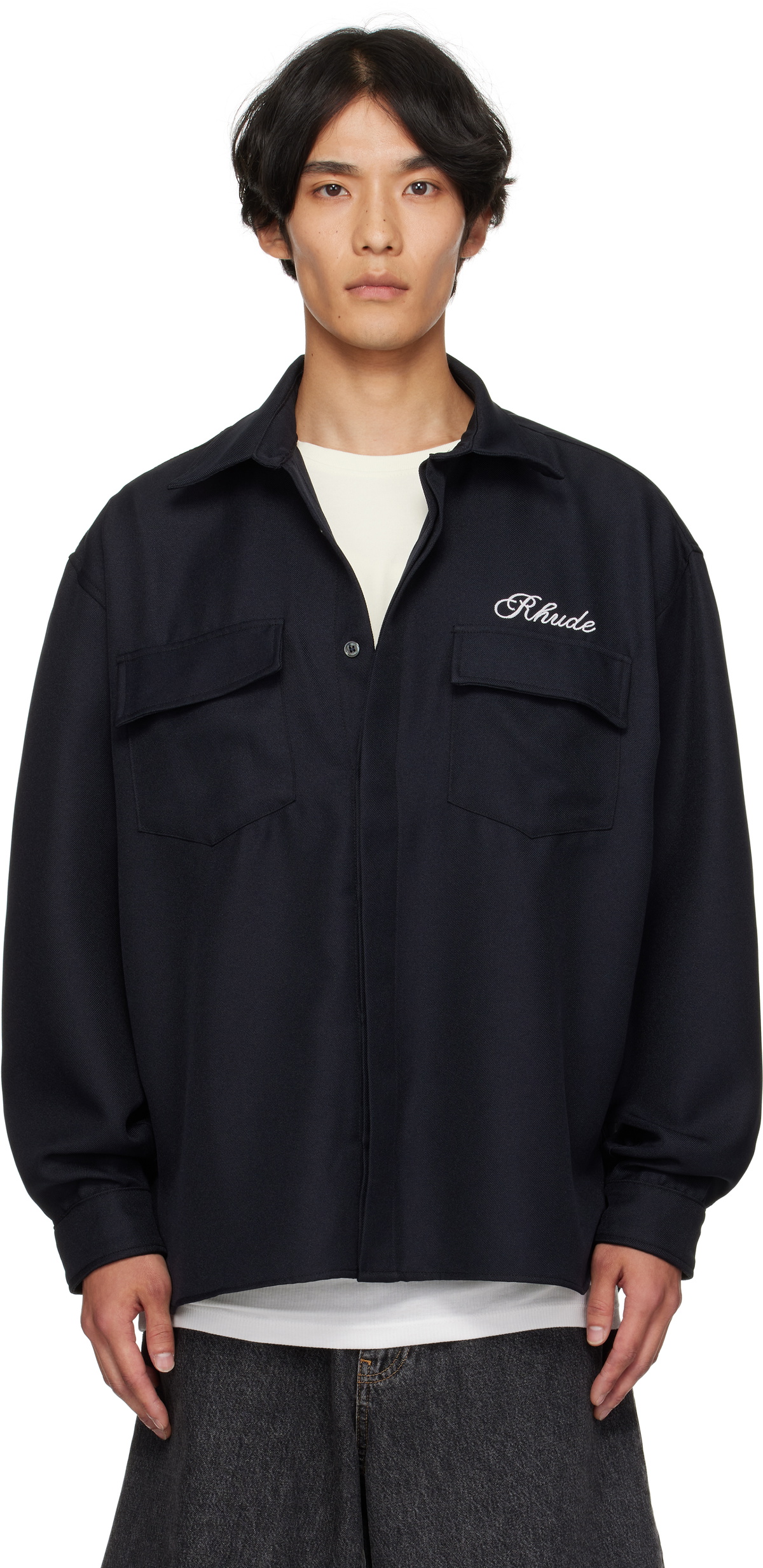 Rhude Black Boxy LS Work Shirt
