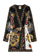 Farm Rio Maxi Floral-print Crepe Wrap Mini Dress Black