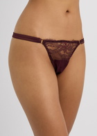 Fleur OF England Eliza Lace and Silk-blend Thong Dark Purple