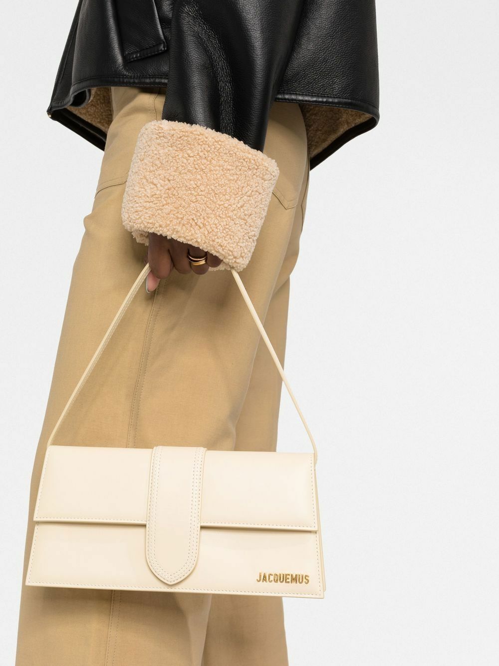 Jacquemus Le Bambino Long Shoulder Bag White in Leather with Gold