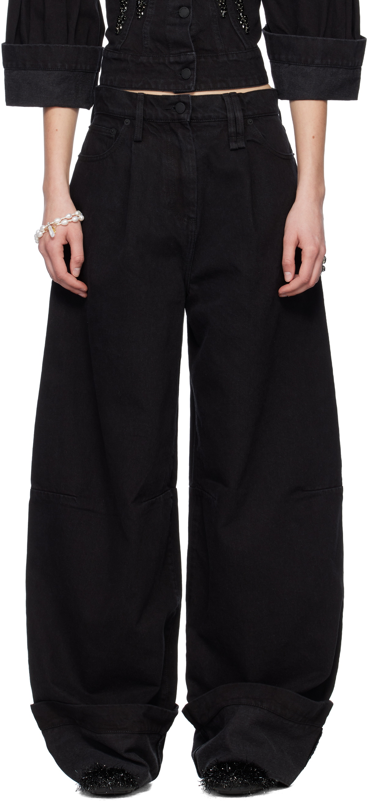 Simone Rocha Black Embellished Puddle Jeans Simone Rocha