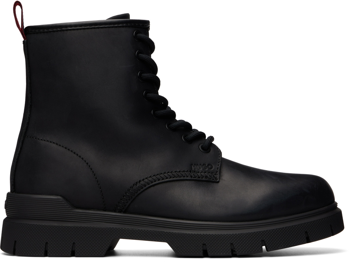 Hugo Black Lace-Up Zip Army Boots