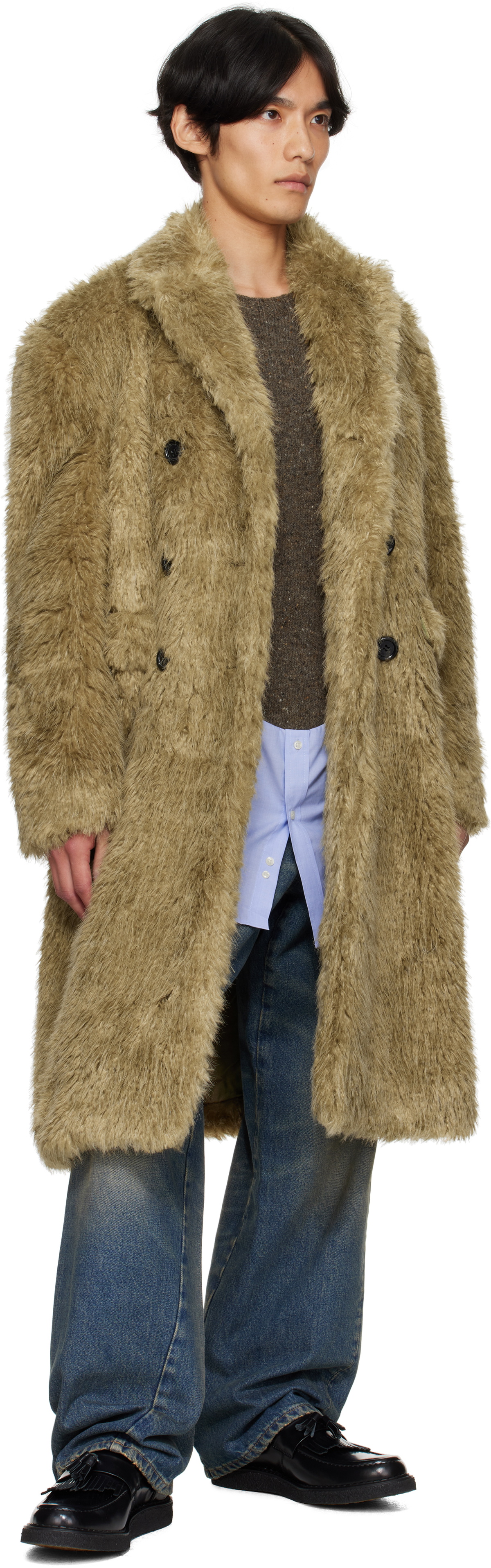 Andersson Bell Beige Fields Buttons Faux-Fur Coat