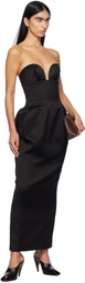 Mônot Black Satin Corsetted Maxi Dress